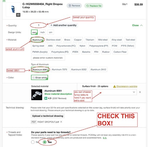 dropout manufacture requirements